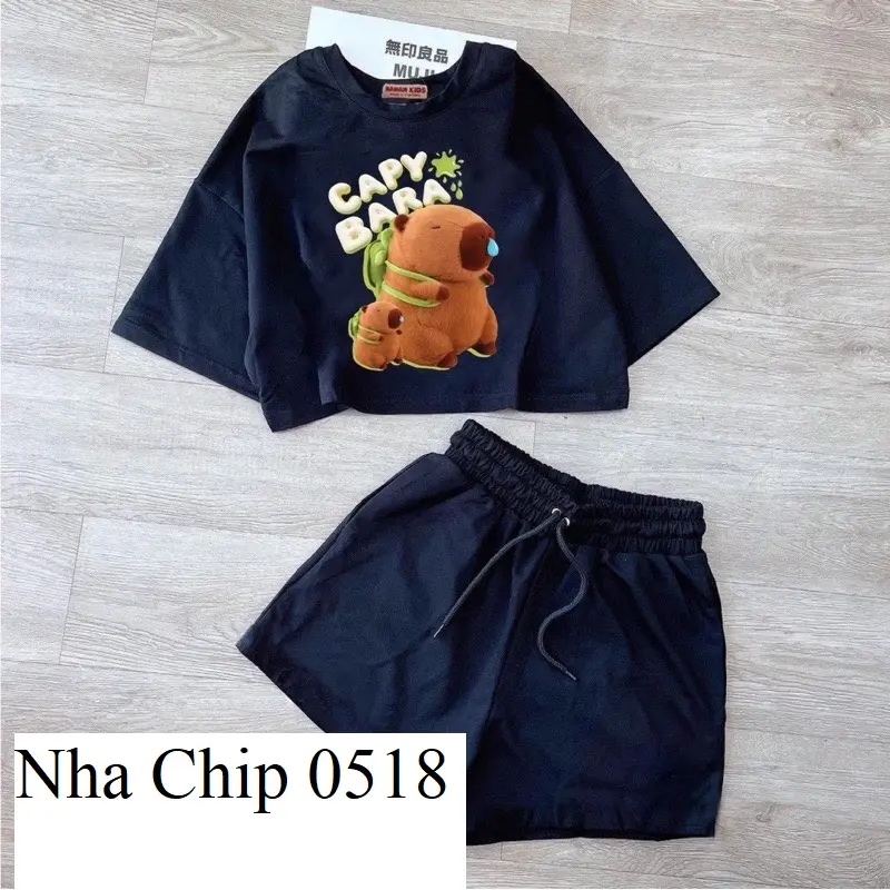 BỘ BÉ GÁI CROPTOP-IN HINH GẤU CAPYBARA Cotton 4