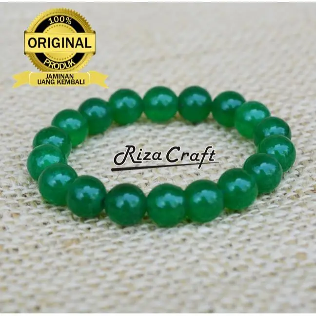 Gelang Batu Giok Hijau Quartzite ASLI Original Kristal Alam Afirmasi Aesthetic untuk Cowok Cewek Keren