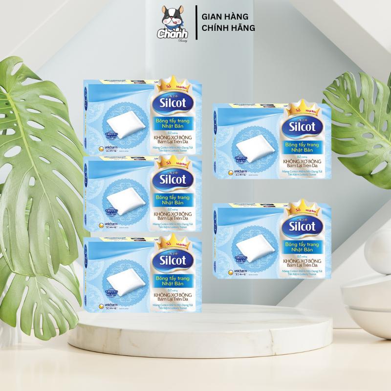 Combo 5 Hộp Bông Tẩy Trang Silcot Unicharm Nhật Bản Mềm Mịn, Không Bông Xù - Hộp 82 Miếng Trang Điểm Cosmetic