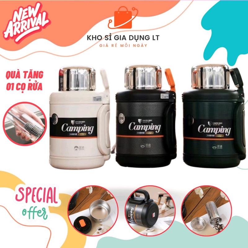 Bình giữ nhiệt inox 316 dung tích 1900ml KD-9066 có quai xách, nắp làm cốc, lọc trà tiện dụng