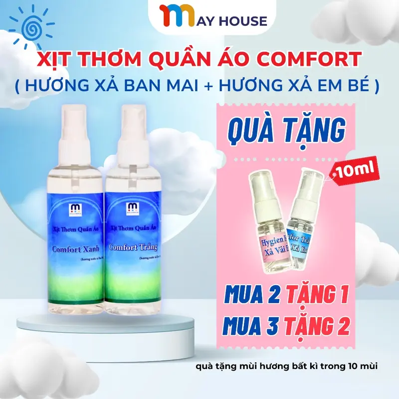 Xịt thơm quần áo, xịt thơm vải COMFORT Hương Xả Vải Ban Mai và Hương Xả Vải Em Bé Dịu Nhẹ MAYHOUSE 0