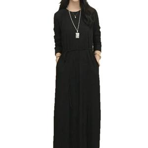 เดรสยาว สไตล์ฝรั่งเศส ทรงหลวม เอวพาด สายรัด สีดำ สำหรับผู้หญิง สลิมมิ่ง เอวสูง แฟชั่นใหม่