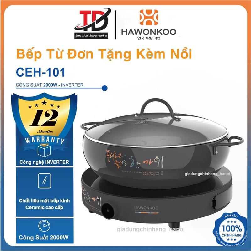 Bếp Từ Đơn Hawonkoo CEH-101, Công Suất 2000W Tiết Kiệm Điện, Tặng Kèm Nồi Cao Cấp, Hàng chính hãnġ