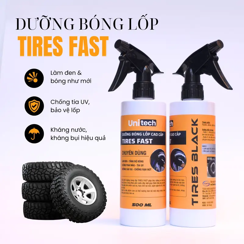 Dưỡng Bóng Vỏ Lốp Ô Tô UNITECH TIRES FAST 5 Lít, Giúp Làm Đen Lốp, Chống Lão Hóa, Bám Bụi 2