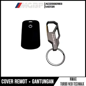 Paket Gantungan Kunci Logo Nmax + Cover Silikon Remote Nmax Turbo Neo S Techmax - Paket Hitam