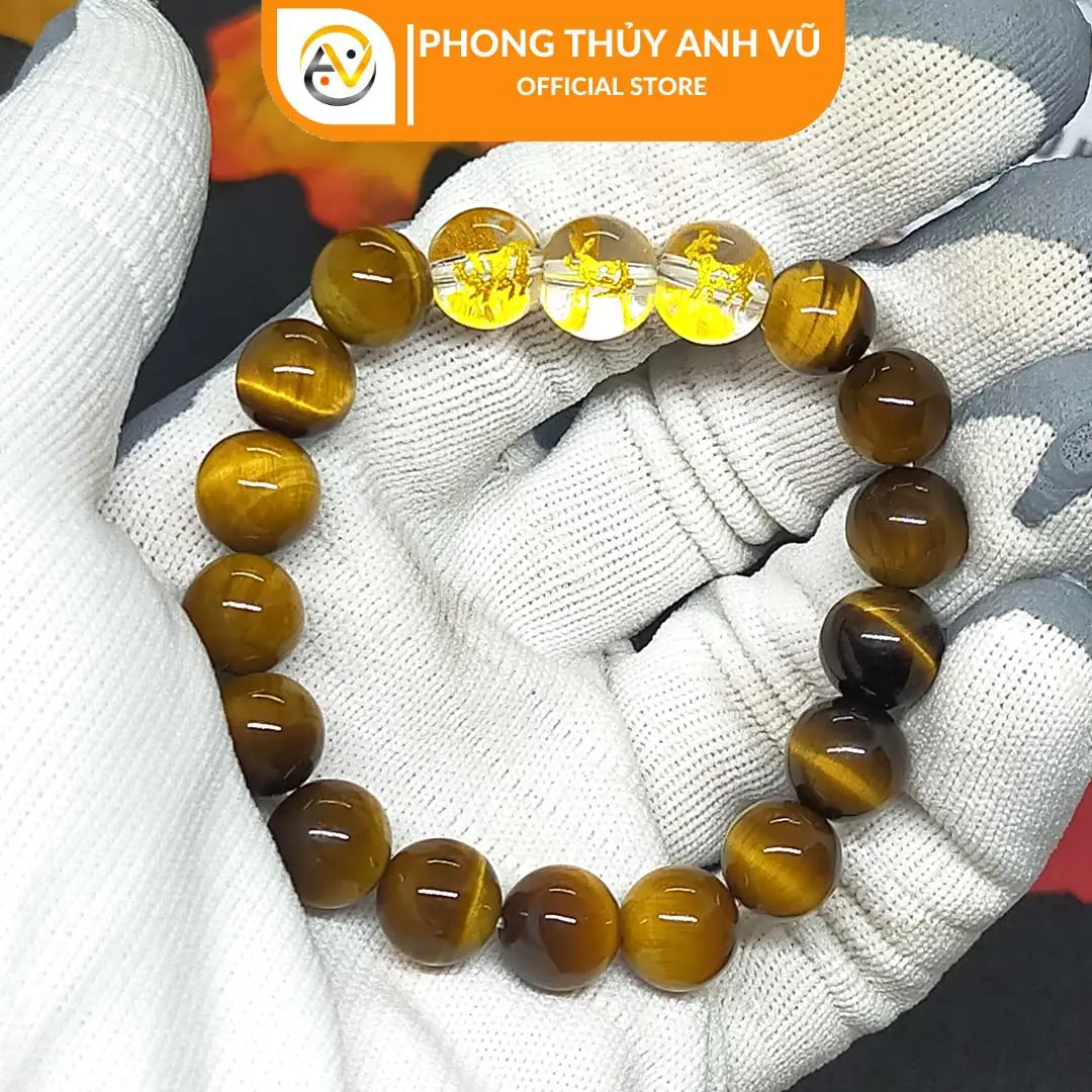 Vòng tay mệnh thổ tam hợp hợi mão mùi - chất liệu mắt hổ vàng nâu - size 8 10 12ly - may mắn tài lộc vòng tay  nữ vong Phụ Kiện