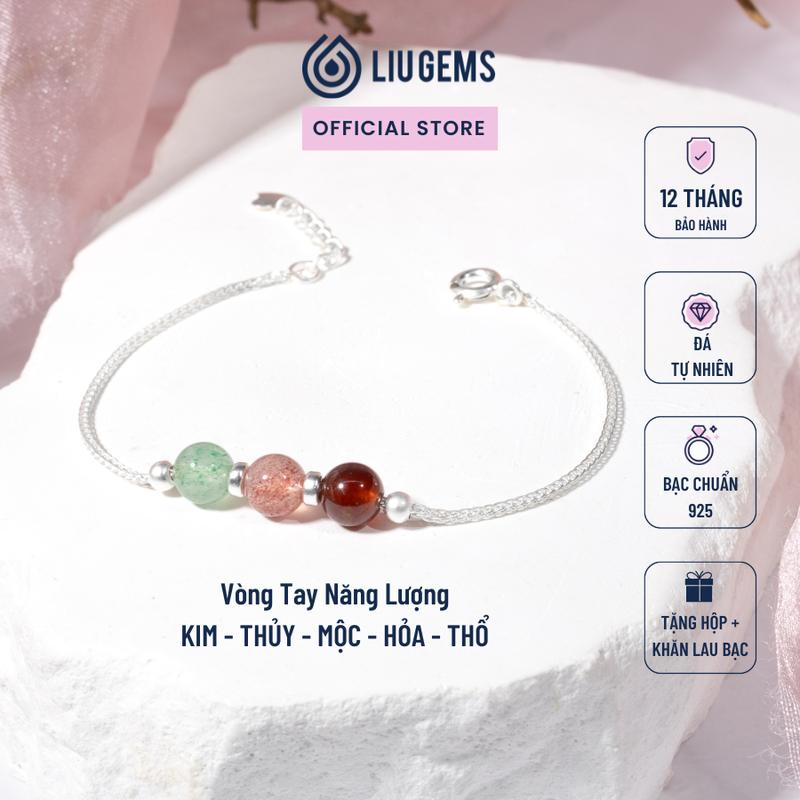 Lắc Tay Bạc 925 Nữ 3 Hạt Liugems Theo Năng Lượng Kim, Thủy, Mộc, Hỏa, Thổ VB03 (Mua một, tặng một hộp đựng trang sức + một khăn lau bạc miễn phí)
