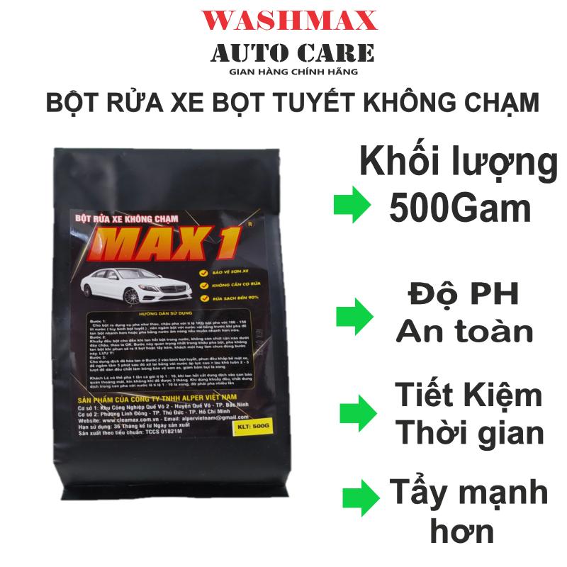 Bột rửa xe bọt tuyết không chạm Max1 Đen loại đậm đặc 500G, WASHMAX Autocare