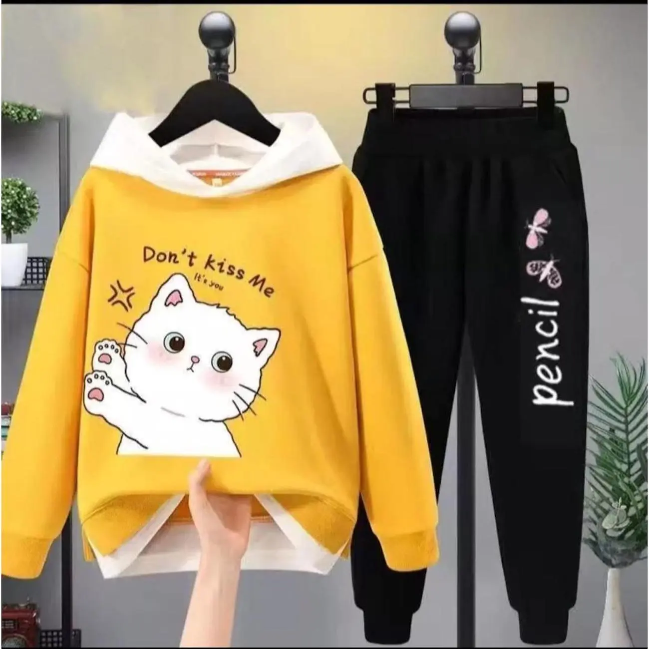 Setelan baju training anak perempuan terlaris/ Set hoddie cat kids/ baju anak tanggung/ pakaian remaja usia 7-12 tahun/St.kids cat hoodie 652