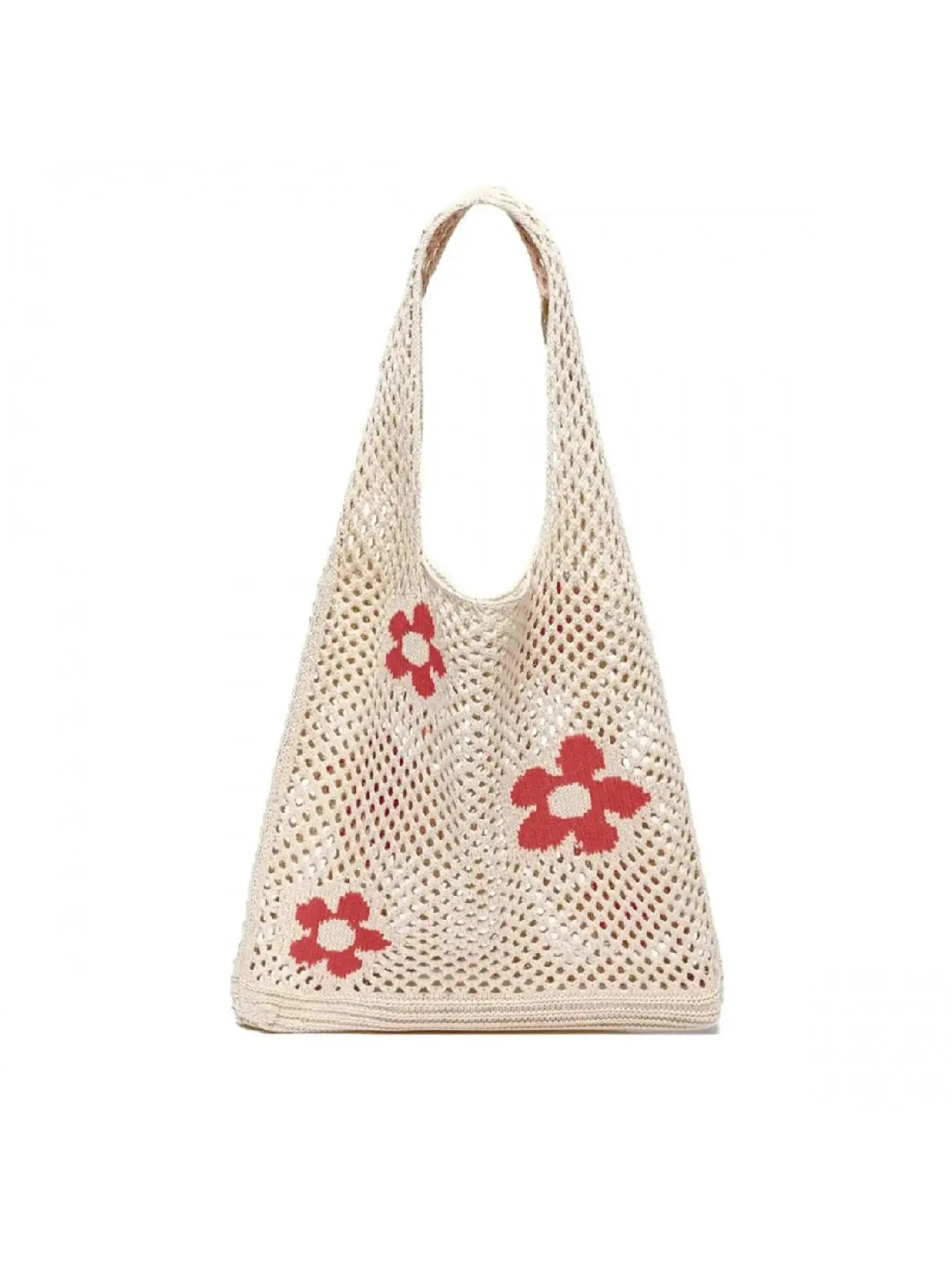Fashionable Flower Pattern Crochet Knit Tote Bag, Casual Daily Shoulder Bag for Women, Trendy All-match Bag for Daily Use