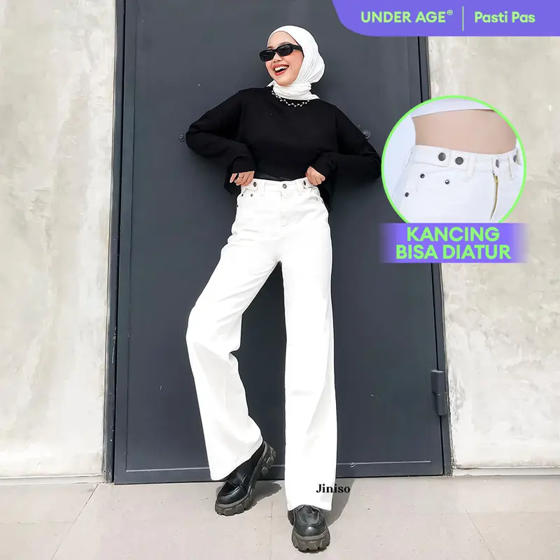 JINISO UNDER AGE - 442 Adjustable Baggy Highwaist Celana Jeans Wanita Warna Khaki 0