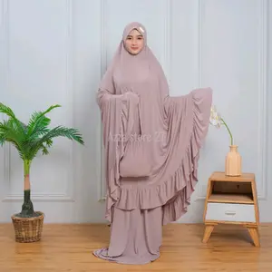 Mukena Dewasa Jersey Menutup Dagu Rempel Mewah Super Jumbo Lokal Adem Nyaman Lembut Muslim Travel Mukenah Atasan Bawahan Panjang