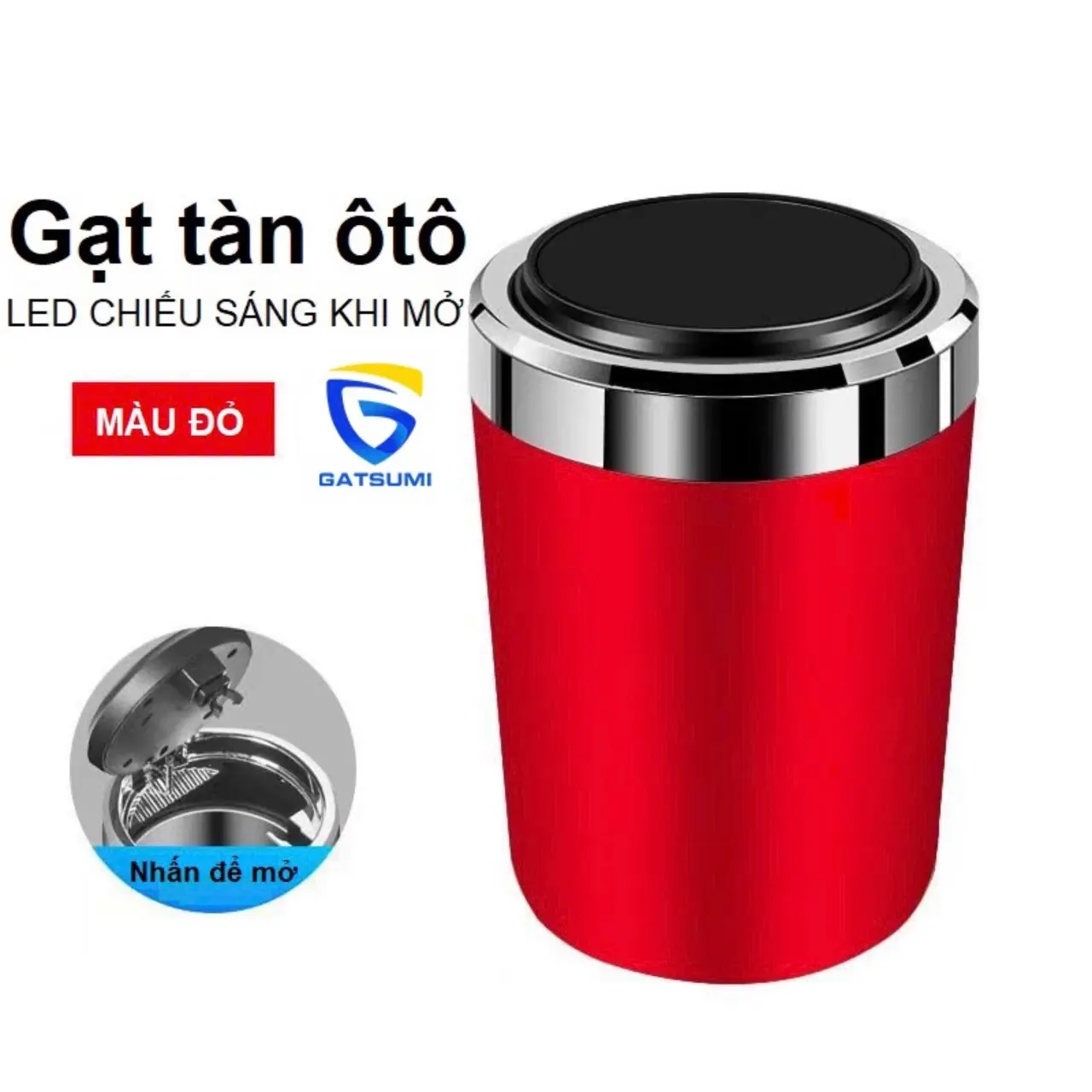 [Hot] Thùng rác mini, kiêm gạt tàn mini để bàn, để ô tô có lõi thép chống cháy, nắp đóng mở 1 chạm, đèn LED tiện lợi, nội thất, trang trí