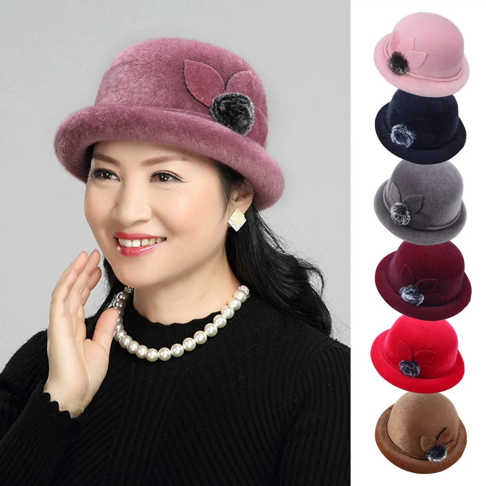 Mũ Mùa Đông Cho Nữ, Thanh Lịch, Màu Trơn Chống Gió, Có Hoa Trang Trí, Siêu Dày, Giữ Nhiệt, Thoải Mái, Thích Hợp Cho Mùa Thu Và Mùa Đông, Mũ Lông Giả, Mũ Lưu Vực, Cho Nữ