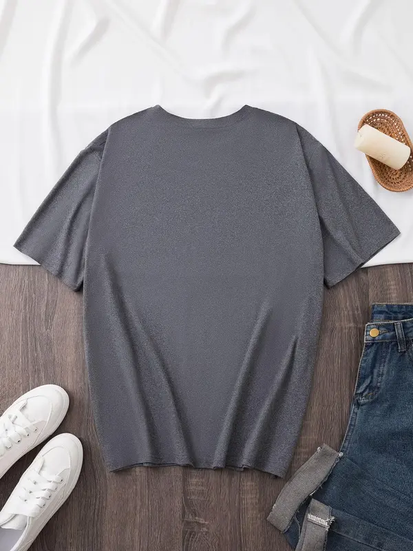 Women's Figure & Letter Print Round Neck Tee, Vintage Trendy Casual Short Sleeve T-shirt for Daily Wear, Ladies All Seasons Outfit 5