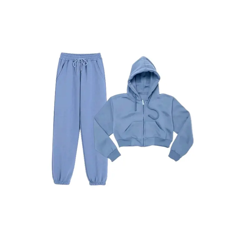 ONE SET HOODIE ZIPPER  CROP+CELANA JOGER SWEATPANTS POLOS Wanita 0