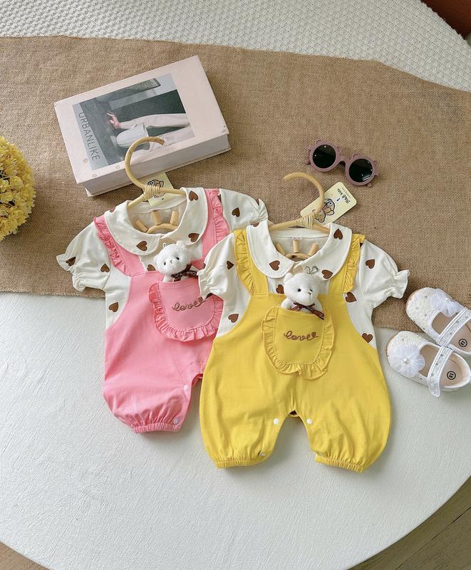 THK Body Cotton Mềm Túi Bèo Thêu Chữ 2 màu Vàng Hồng Cho Bé Gái 4-12 Kg, Body Mùa Hè