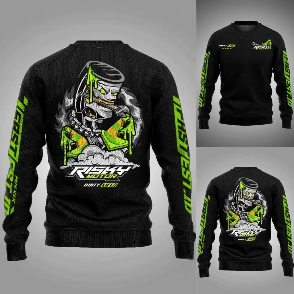 Long Sleeves T-shirt Motorcycle Club Men's Sweatshirt Retro Street Motorcycle Sweatshirt Long Sleeve Round Neck Sweatshirt Men's Top