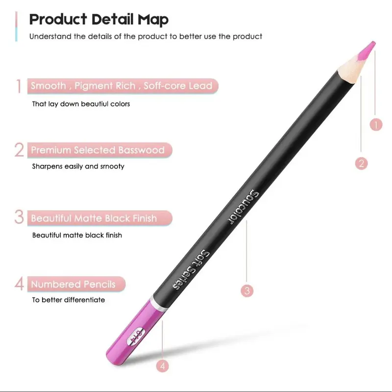 Colored Pencil Set, 1 Set Professional Oil Coloring Pencil Set with Pencil Sharpener & Eraser, Art Supplies for Home School Office 4