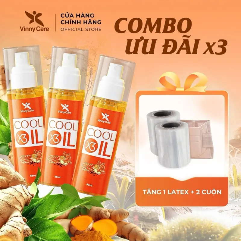 [ COMBO 3 CHAI TẶNG 1 LATEX + 2 CUỘN ] Xịt Gừng Đa Tầng COOL-OIL X3 - Chiết Xuất Gừng, Nghệ, Tiêu, Bạc Hà Vinny Care - Chai 50ml Nữ