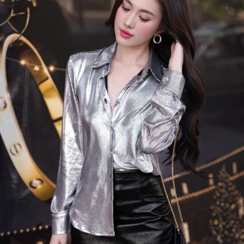 Aó sơ mi xám kim tuyến chất mềm thiết kế cao cấp LAVERNA 2