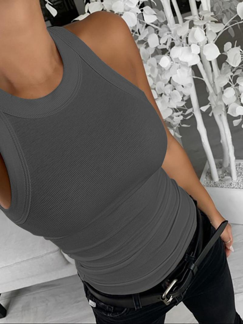 Product Introduction of Women's Plain Ribbed Tank Top, Casual Sleeveless Round Neck Top for Summer, Ladies Clothes for Daily Wear, Going Out Tops 10