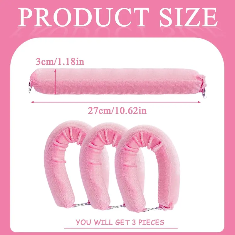 3 Pcs Heatless Blowout Rods, Heatless Curls, Heatless Curling Rod, Overnight Blowout Rods, Blow out Rods - No Heat Curls to Sleep for Curl Rods, Women Long Hair Styling Tools for All Hair, Pink 1