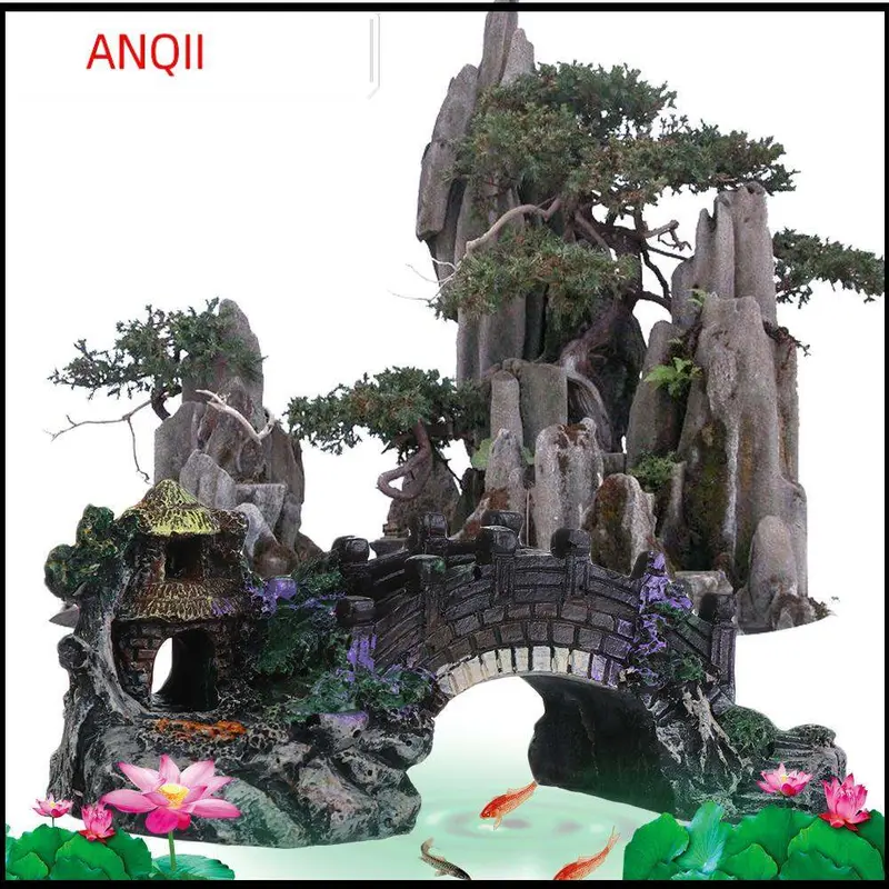 Bộ Áo Liền Quần Cây, Chất Lượng Anqii, Dành Cho Thú Cưng Bể Cá Cá, Làm Bằng Nhựa, Đồ Trang Trí Bể Cá, Cầu Nhân Tạo, Bộ Đồ Trang Trí Bể Cá Nhân Tạo 0
