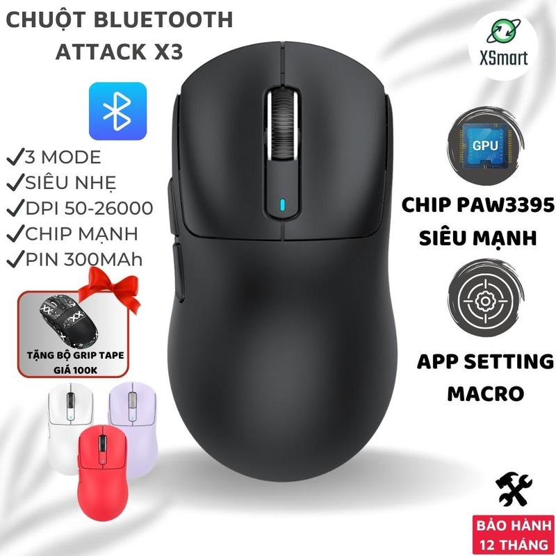 Chuột Bluetooth Không Dây Siêu Nhẹ Attack Shark X3 Chip Cảm Biến PAW3395 Mạnh Mẽ 26000Dpi