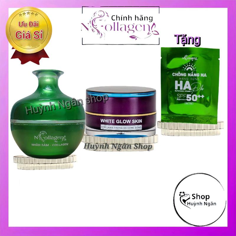  combo kem dưỡng da ngày đêm face nhân sâm xanh & kem face lạnh N Collagen dành cho da dầu tất cả loại da  kèm sét chống nắng 
