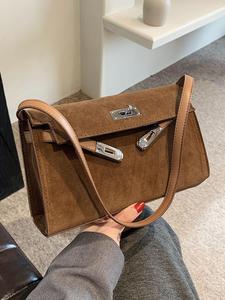 Women's Elegant Belted Design Suede Crossbody Bag, Trendy Minimalist Stylish Crossbody Bag, Chic All-match Crossbody Bag for Daily & Work Use, Everyday Bags, Purse Women