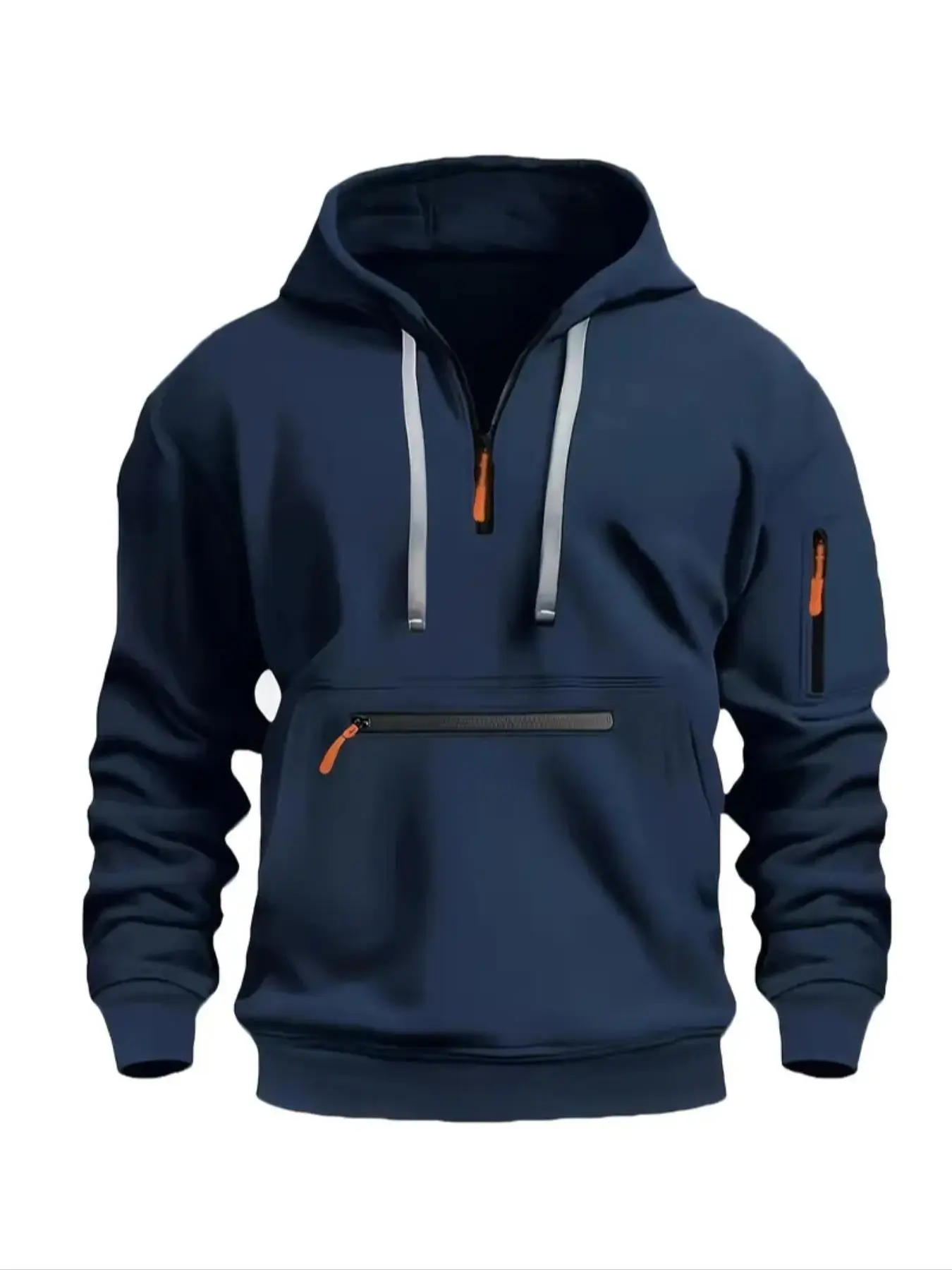 Men's Solid Half Zip Up Hoodie, Casual Loose Long Sleeve Hooded Sweatshirt for Fall & Winter, Men's Clothes for Daily Wear