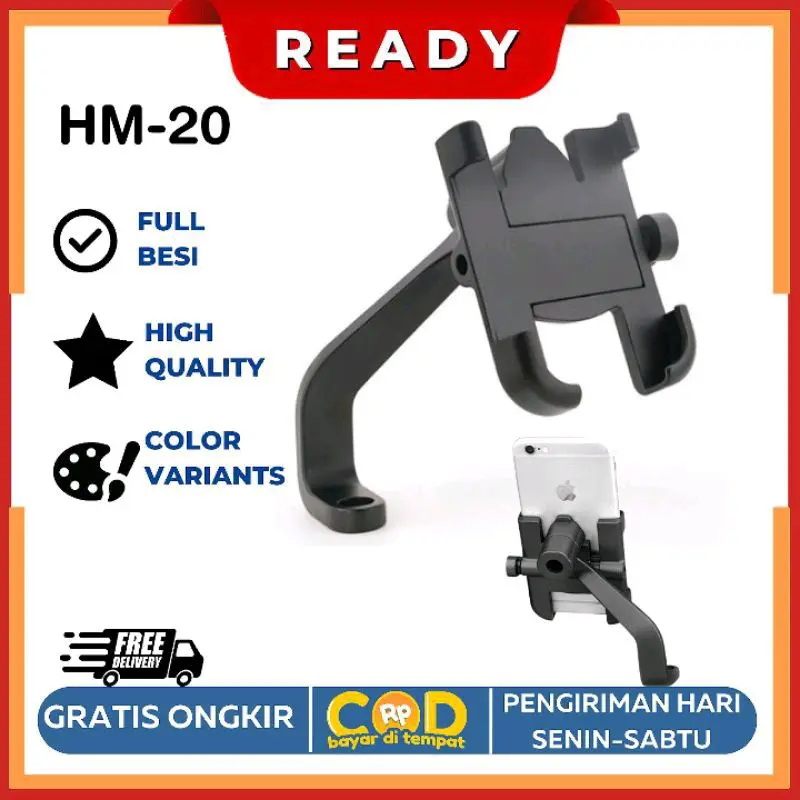 Holder HP Spion Motor Vario 125 150 160 Beat Aerox Nmax Mio Gear Sporty Fazzio Grand Filano Bahan Full Besi Hitam Kaca Ponsel 1
