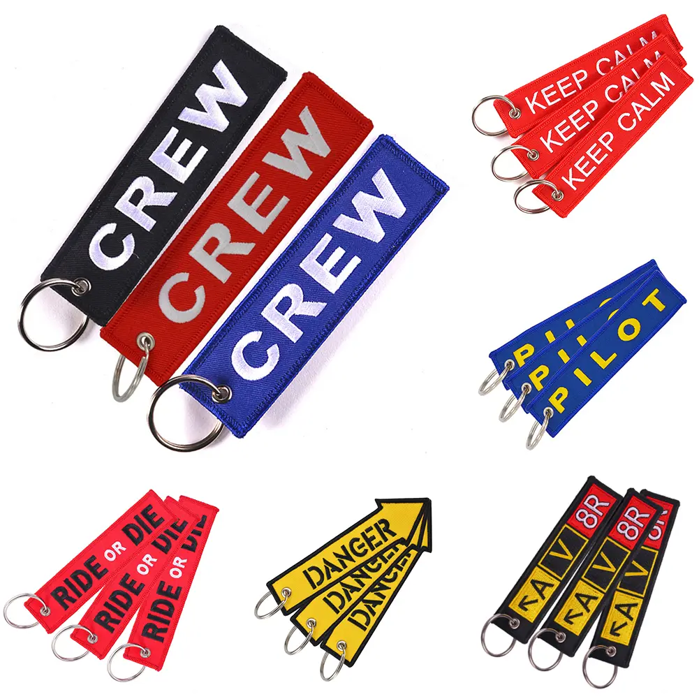ikmjhye Pilot Danger Ride or Die Crew Embroidery Tag Car Keychain Key Ring Holder Gift
