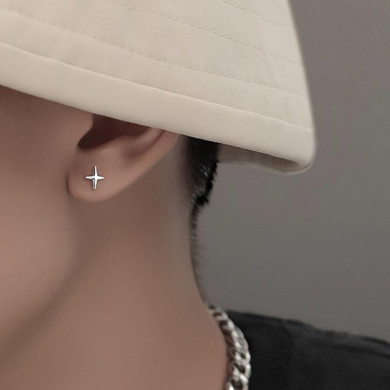 Product Introduction of Men's S925 Silver Needle Cross Simple Versatile Earrings for Women High-end Ear Piercing Anti-allergy Trendy Jewelry 2