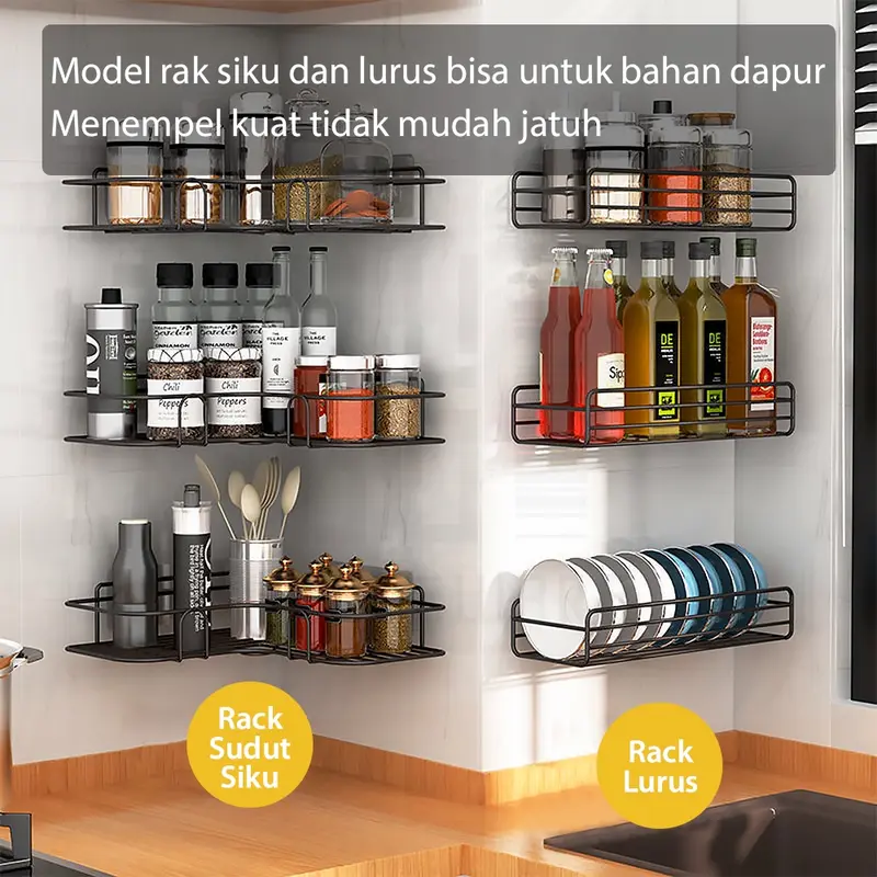 HUGO Rak Sudut Kamar Mandi Tempel Dinding Keramik Rak Sabun Toilet Serbaguna Rak Dapur Besi Rak Kamar Mandi Kokoh 1