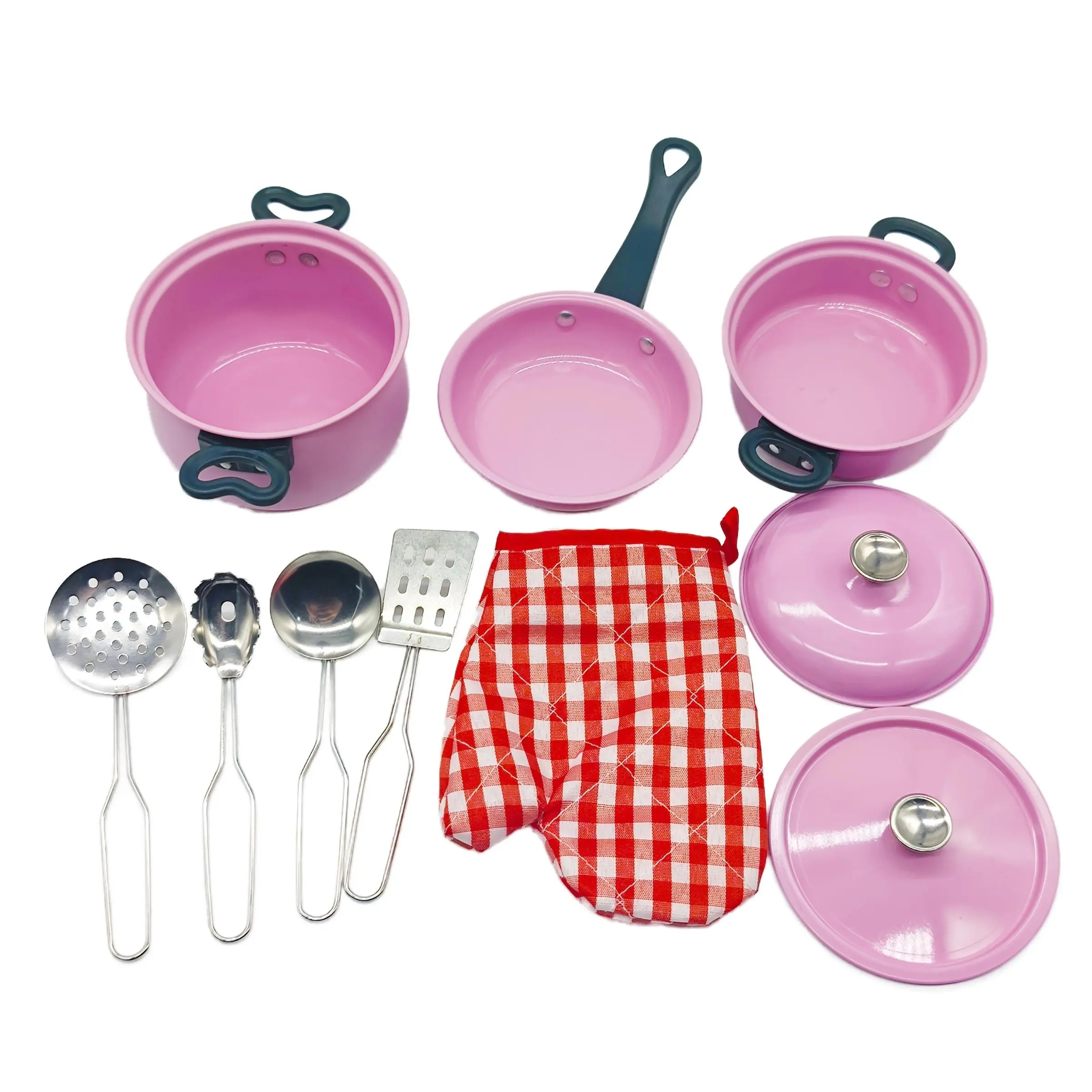 Stainless Steel Kitchenware Set, 1 Set Including Pot, Pan, Spatula, Spoon, Gloves, Kitchen Utensils, Pretend Play Toy for Girls