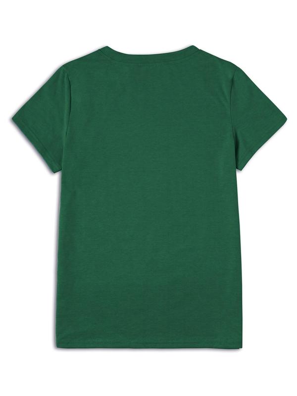 Women's Clover Print Round Neck Tee, Fashion Casual Crew Neck T-Shirt for Daily Holiday Vacation Outdoor Wear, Ladies Clothes for Summer 1