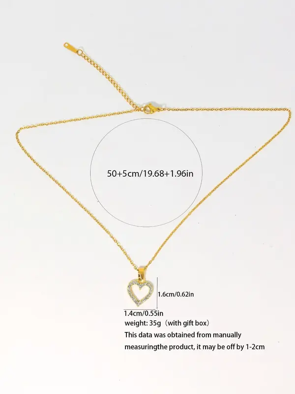 Fashion Heart Shaped Artificial Zircon Pendant Necklace, Stainless Steel Love Matching Necklace Jewelry, with Box, Minimalist Accessories for Gifts 4