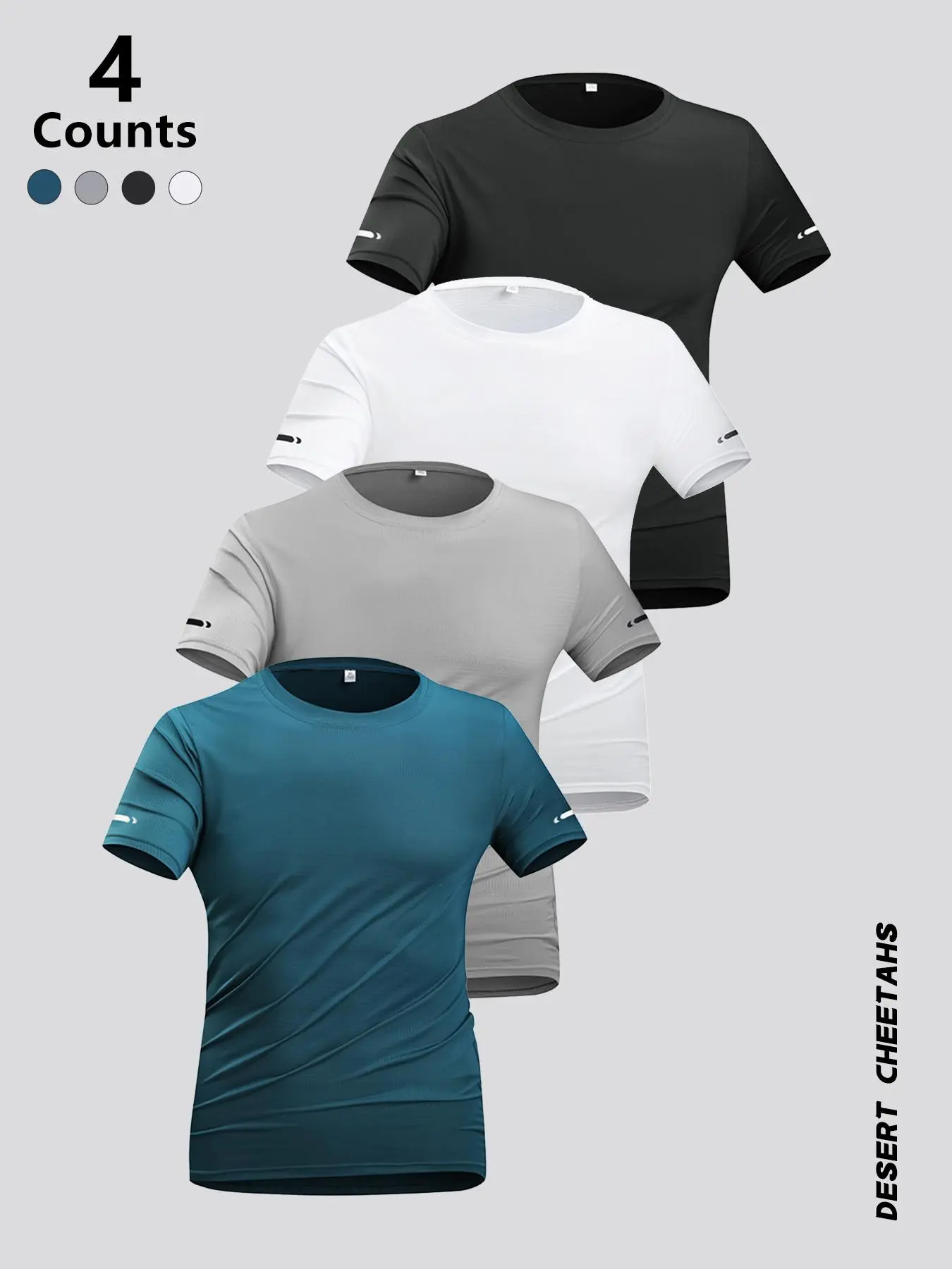 Men's Solid & Striped Print Reflective Tape Short Sleeve Tee, Breathable Quick Drying T-shirt for Gym Workout Running, Casual Sporty Top for Summer