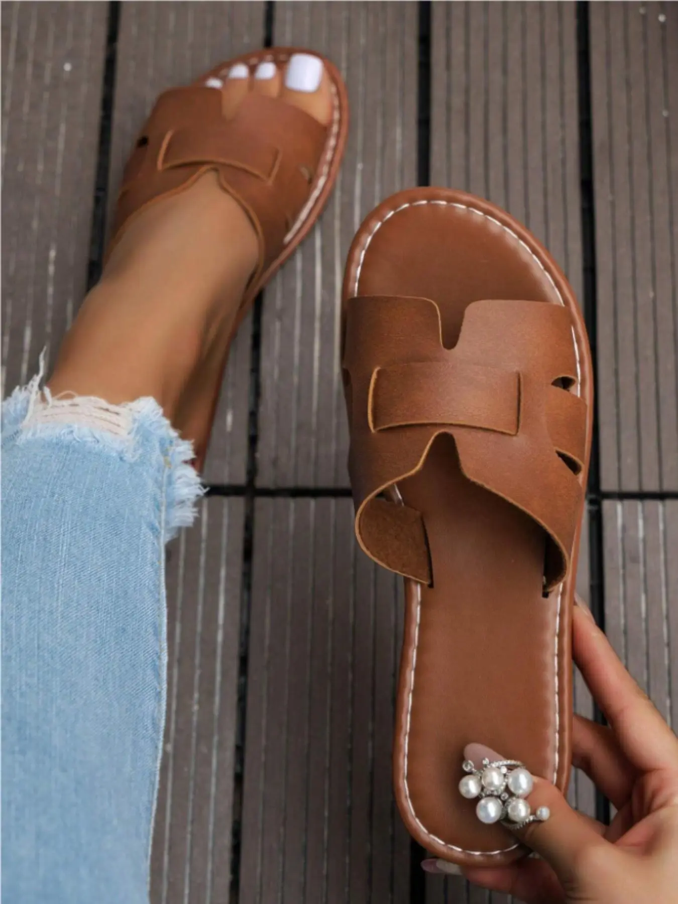 Women's Fashionable Plain Color Slides, Casual Comfortable Flat Sandals for Summer, Lightweight Breathable Slides for Beach, Daily Clothing Decor, Walking Shoes