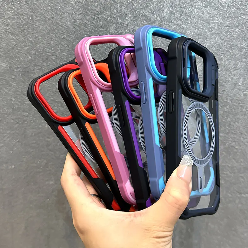 Ốp Điện Thoại Từ Tính Áo Giáp Màu Tương Phản, Thiết Kế Sang Trọng, Tương Thích Với iPhone 16, 15, 14, 13, 12, Pro Max Và 11, Có Giá Đỡ Ống Kính Gấp Gọn, Ốp Lưng Magsafe 2