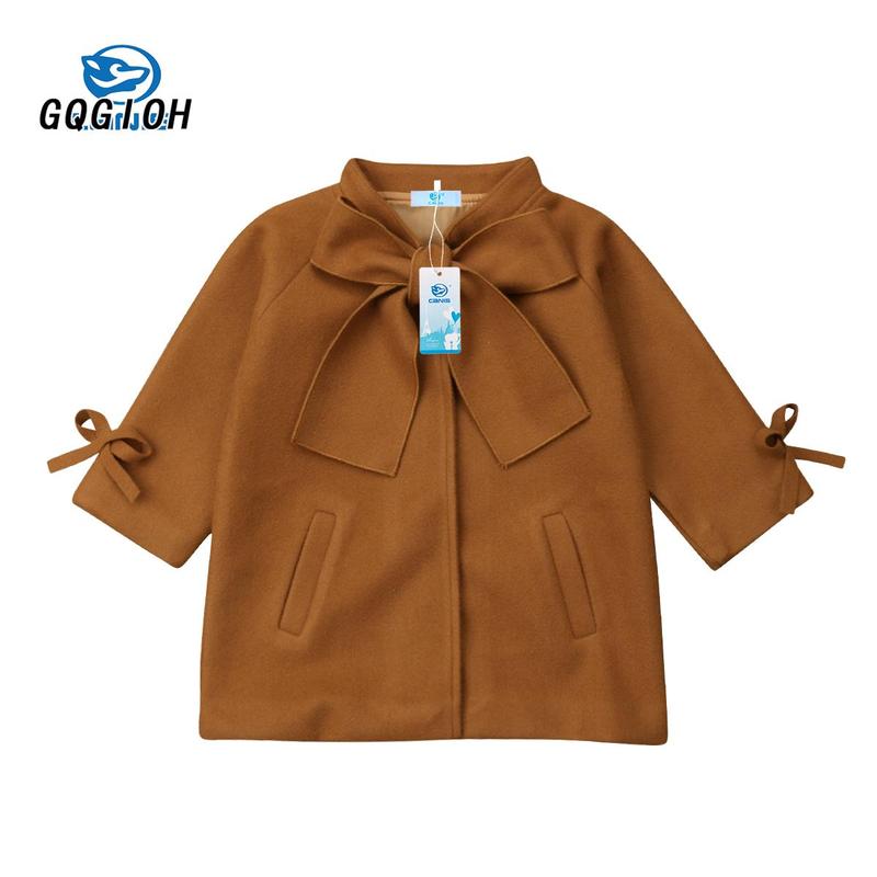 Little Girls Jacket, Solid Color Loose Bow Neck Side Pockets Outerwear 2