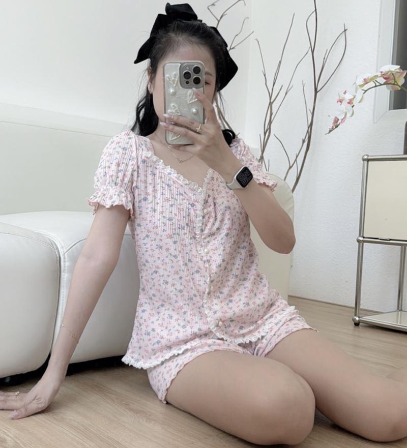 Product Introduction of M06 set đồ mặc nhà nữ mùa hè hoạ tiết hoa nhí xinh xắn, bộ ngủ nữ có tay cổ bèo dễ thương 5