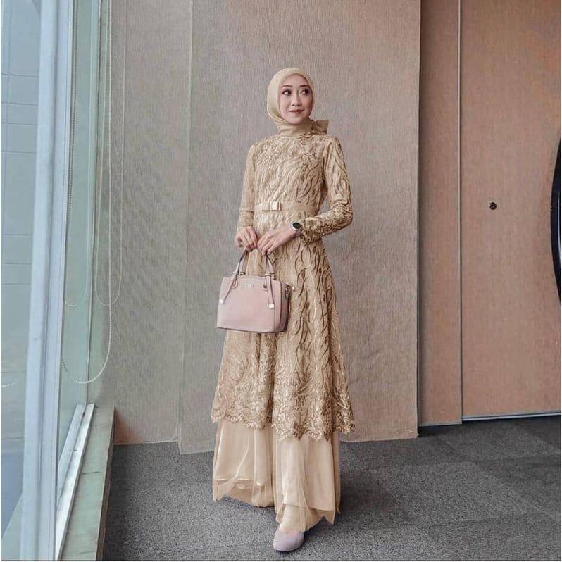 Product Introduction of MAXI ALMIRA / 4 UKURAN / M / L / XL / XXL / GAMIS KONDANGAN / GAMIS TILE MUTIARA / FASHION GAMIS WANITA Panjang Dalaman Muslim Pita Dress Pesta Kombinasi Remaja 6