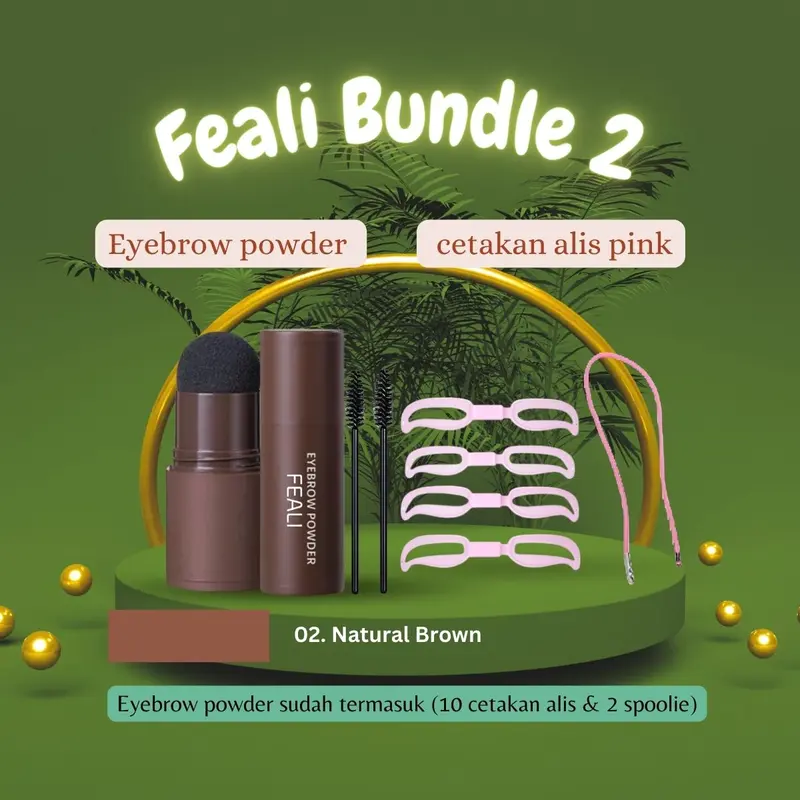 FEALI Paket Bundle (2PCS) Stamp Alis Instan Best Seller - (Eyebrow Powder Cetakan Alis Instan Waterproof, Cetakan Alis Instan Tali Eyebrow Card Dengan 4 model) Wajah 3