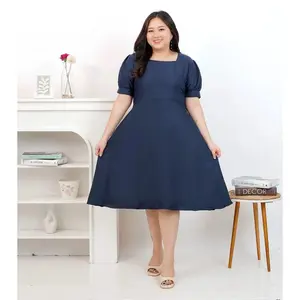 YohenShop Dress Wanita Jumbo Laura Baju Casual Maxi Hitam Size XXL-XXXL Bahan Mosscrepe Nyaman Tangan Pendek Karet Belakang Sleting Japan Best Seller