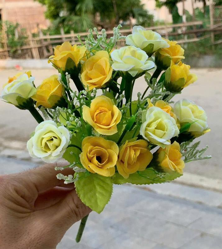 Cụm Hoa Hồng Nhí bông nở, 1 Cành 21 Bông hoa, cao 30cm decor cắm bình để bàn 2