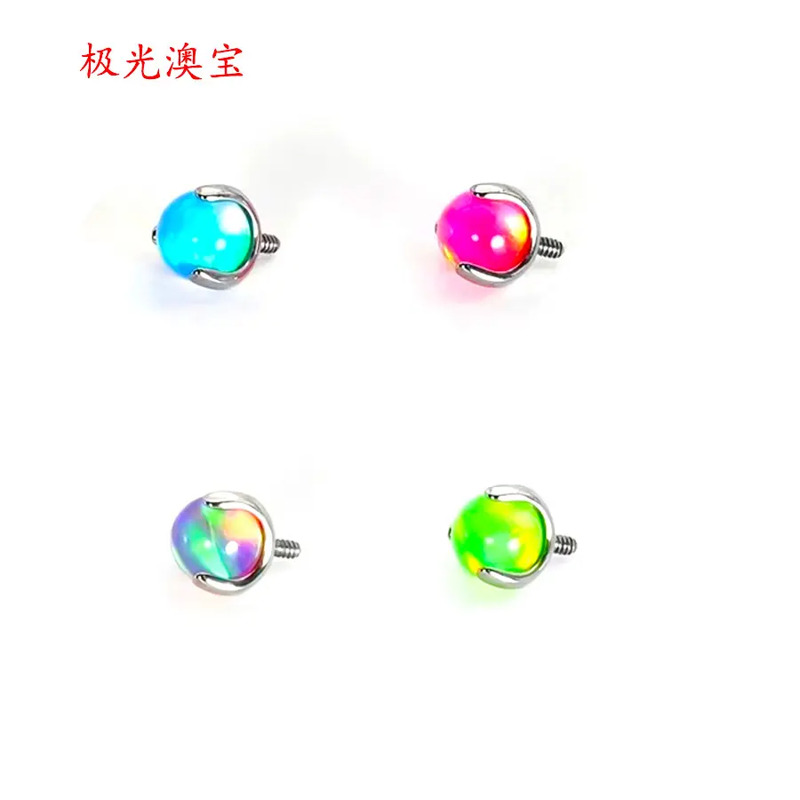 [Mg] G23 Titanium Alloy Aurora Jelly Opal Head F-136 Ear Studs Ear Bone Stud Labret Tongue Pin Opal Puncture Accessories