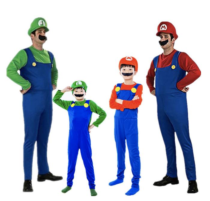 Costume Mario Et Luigi Cosplay 3 Pièces - Chapeau, Moustache, Gants - Enfants Et Adultes (Tailles L Et XL)
